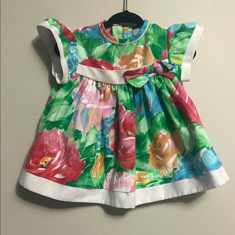 Little Gems Vintage Floral Baby Dress with Bow 6-9 months